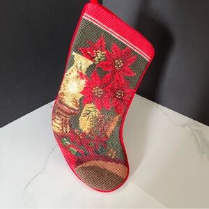Poinsettia Needlepoint Holiday Stocking